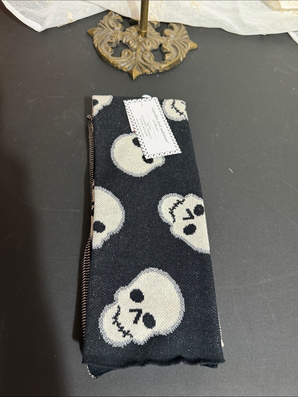 Cupcakes and cashmere Halloween skull set of 2 kitchen towels